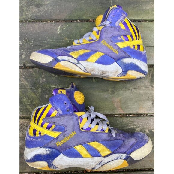 Vintage Reebok Retro Pump Shaq Attaq LSU Lakers Purple Yellow Shoes Men’s Sz 10 - Picture 1 of 10